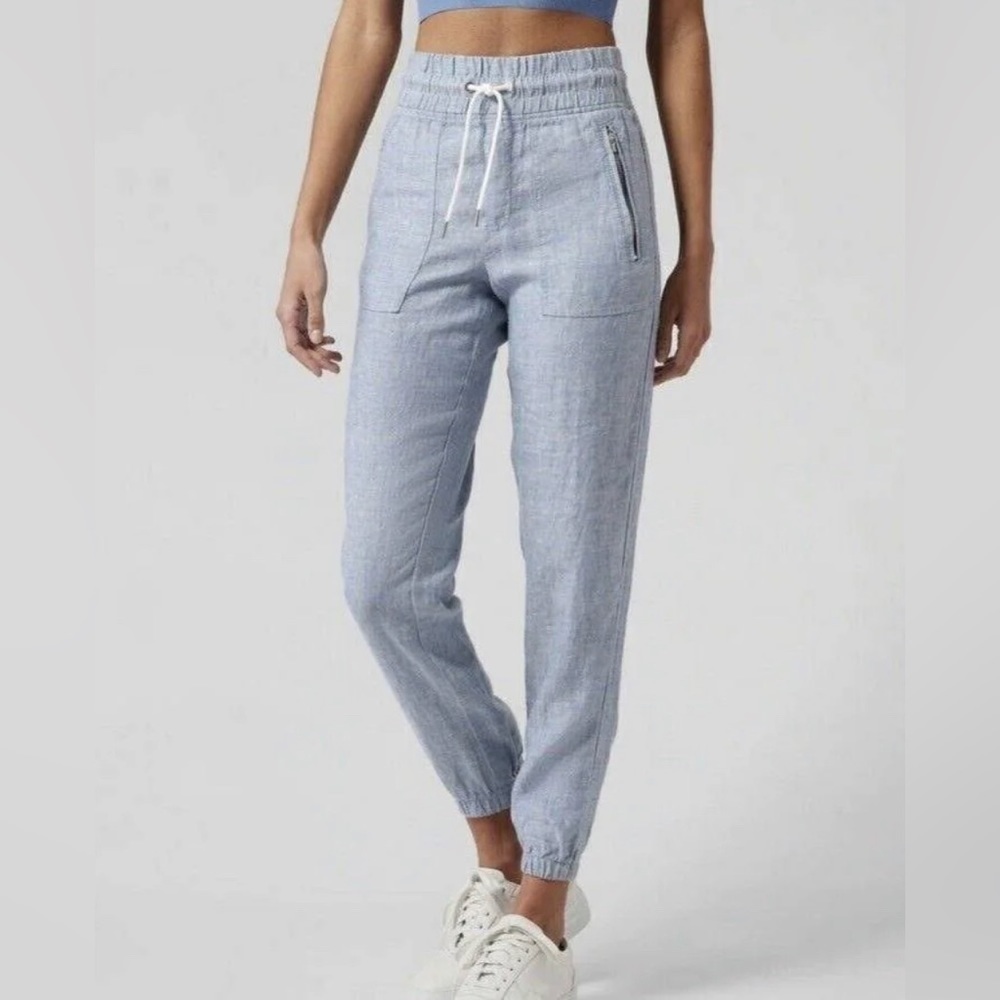 Athleta Light Blue Linen-Style Drawstring Track Pants